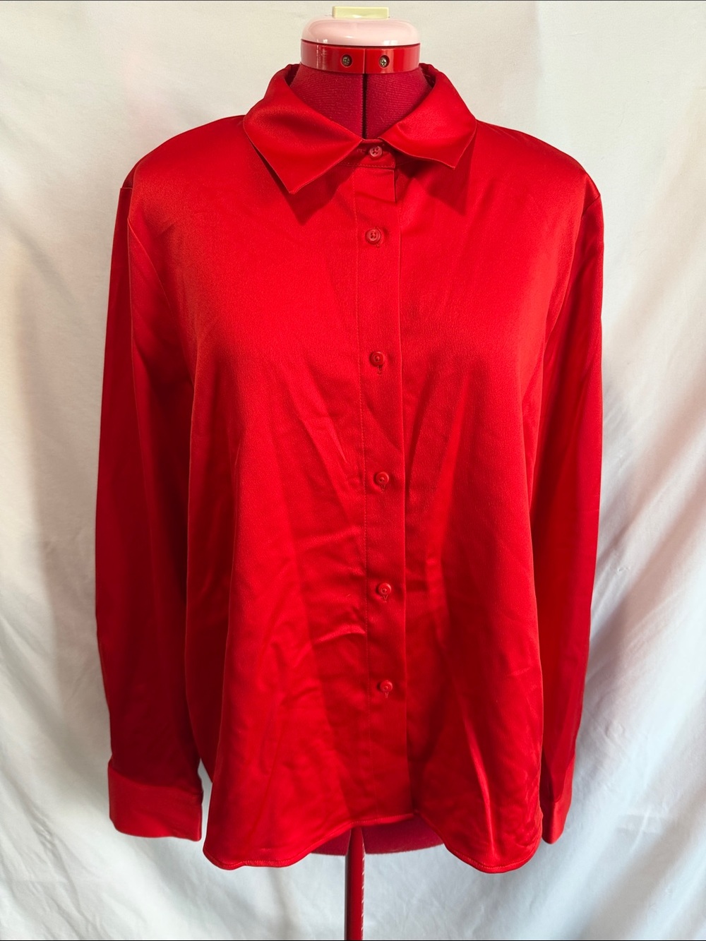 Calvin Klein Red Button-Front Long Sleeve Blouse LL187